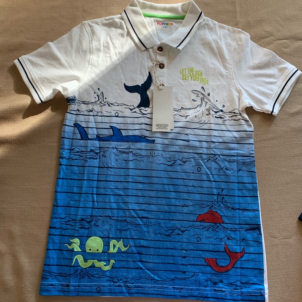 Boys Patterned White Polo Size M